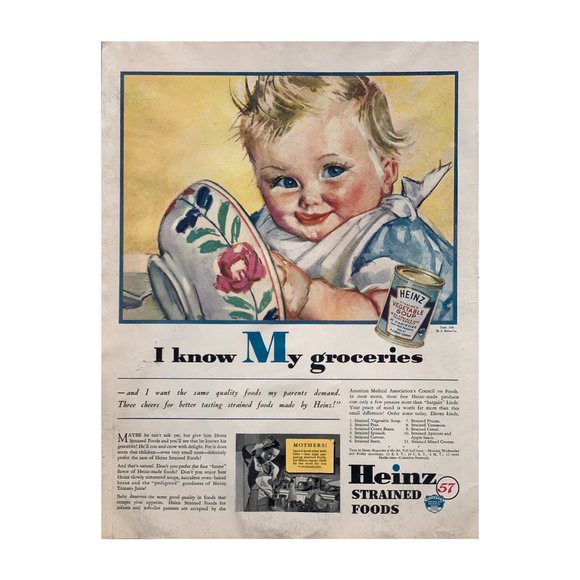 Heinz Other - 1936 Heinz Strained Baby Foods Print Ad Cute Colorful 14” x 10”